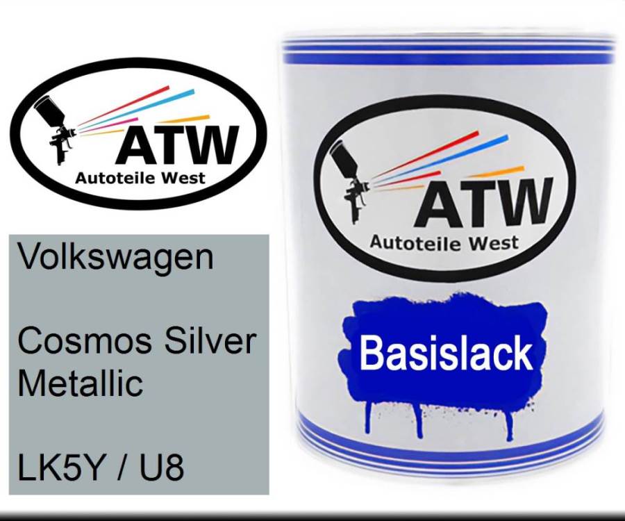 Volkswagen, Cosmos Silver Metallic, LK5Y / U8: 1L Lackdose, von ATW Autoteile West.